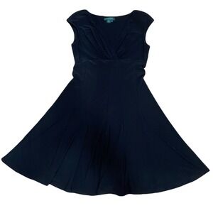 Lauren Ralph Lauren Black Cap Sleeve V Neck Fit Flare Dress Womens Size 8